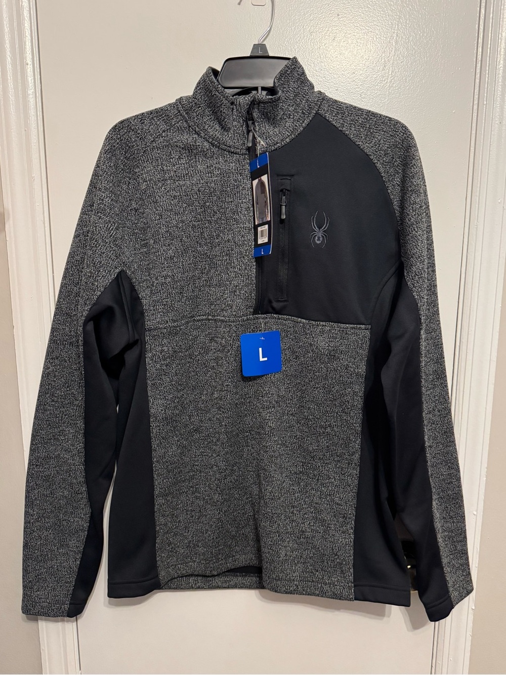 Spyder Men's Size LARGE Half Zip Jacket Sweater Knit Pullover Gray/Black NWT